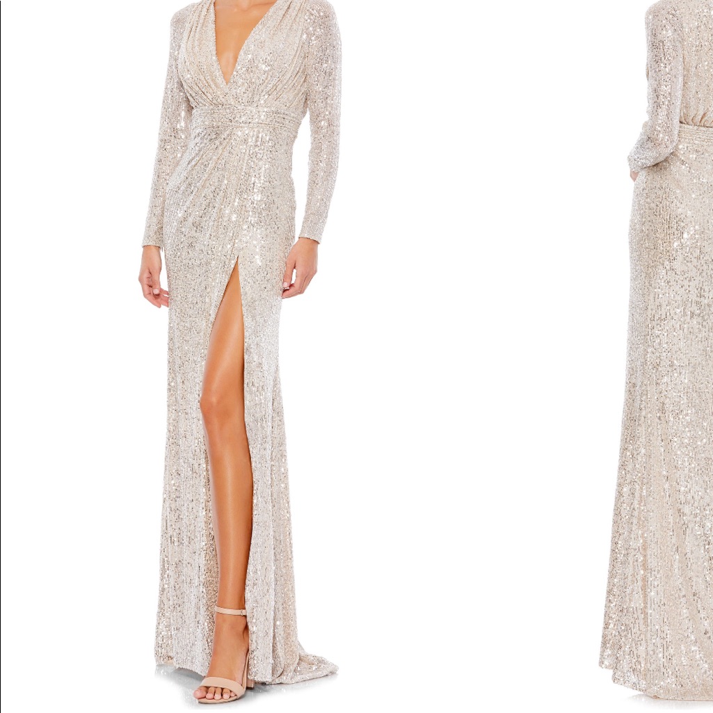 Mac Duggal Silver Sequins Dress Size 2!